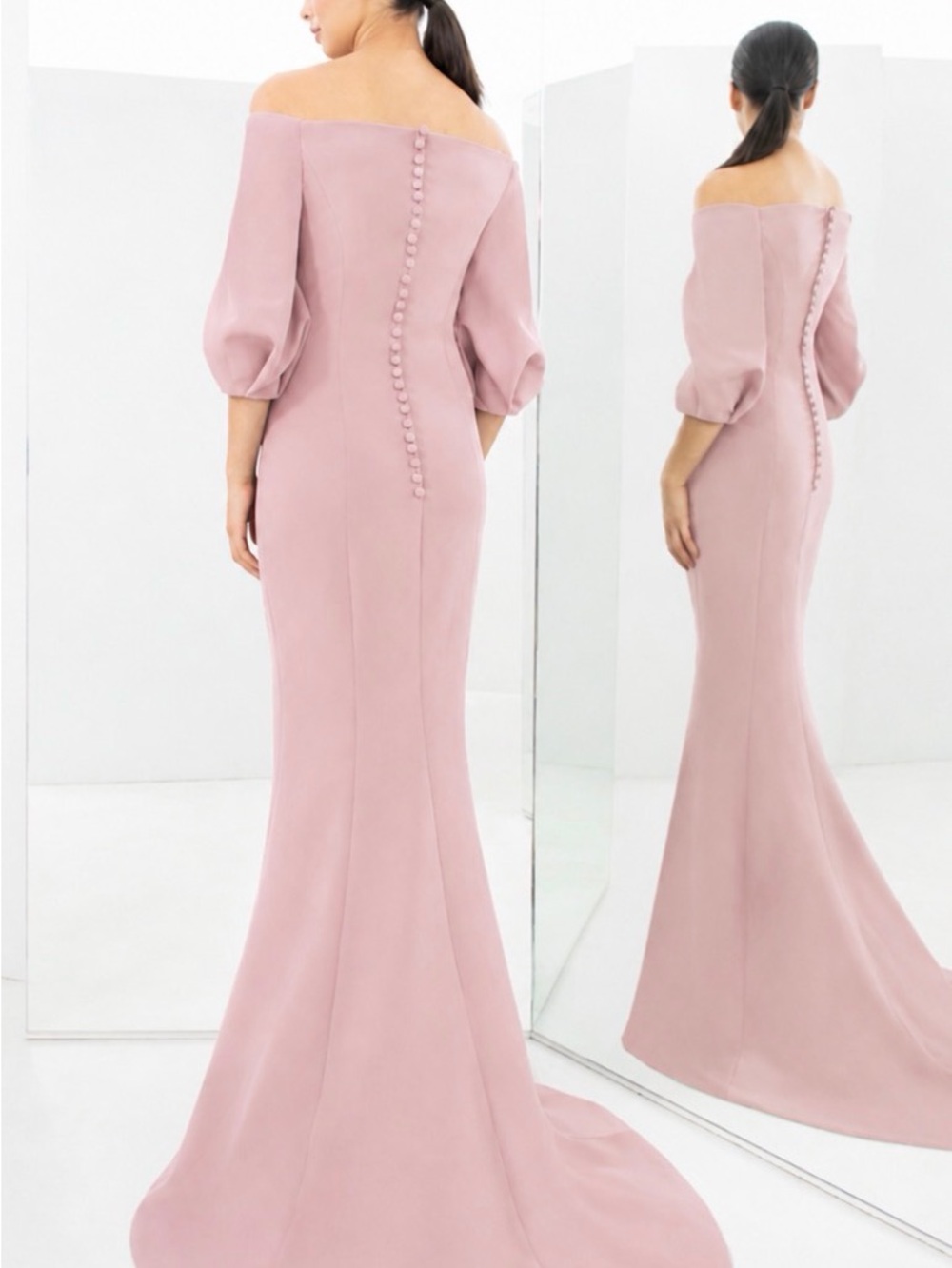 Alexander By Daymor Off-Shoulder evening gown Dusty Rose/pink NWT - Picture 2 of 4